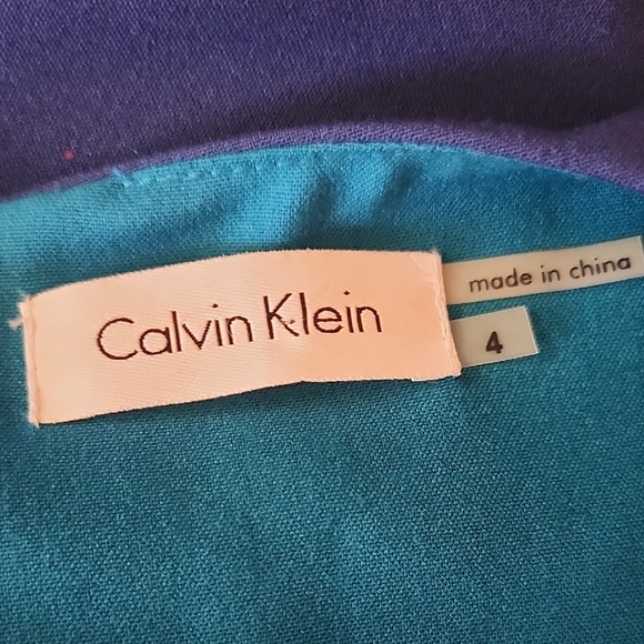 Calvin Klein Blue Cap Sleeve Faux Wrap Sheath Dress with Belt Size 4 - Picture 7 of 8